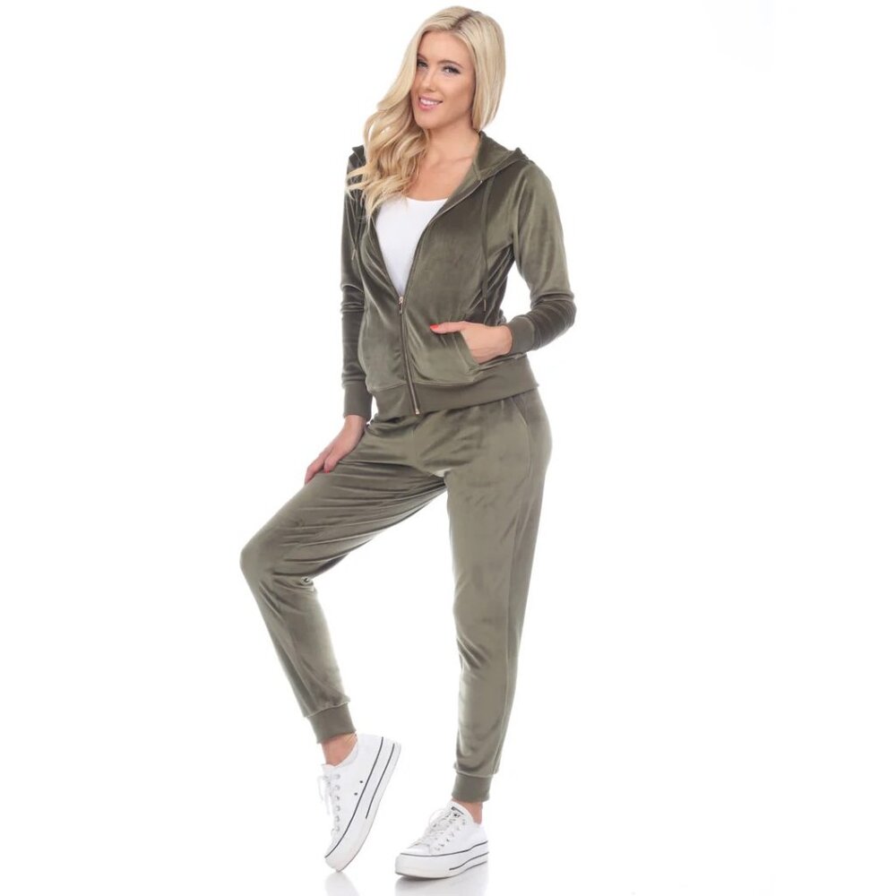 NWOT BLACK BOW Olive Green Velour Lounge Set, 2-Piece